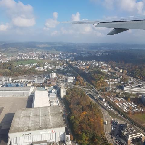 Aerial view of the Zurich Flughafen airport (ZRH) in Switzerland