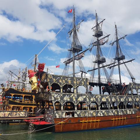 Pirate ship ship at the sea