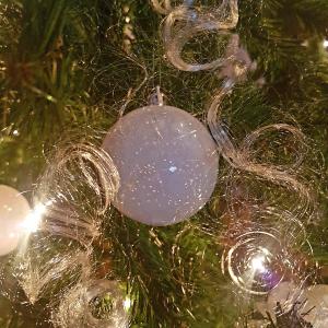 Christmas tree with white ball ornament and decoration