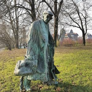 The bronze statue of the writer Boris Pahor in Ljubljana